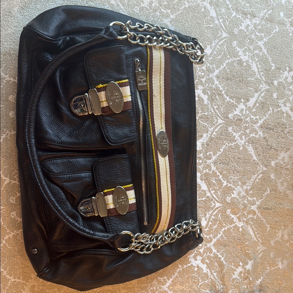 Used Christine Price Large Tinley Gray Leather Shoulder Bag Purse MSRP $299